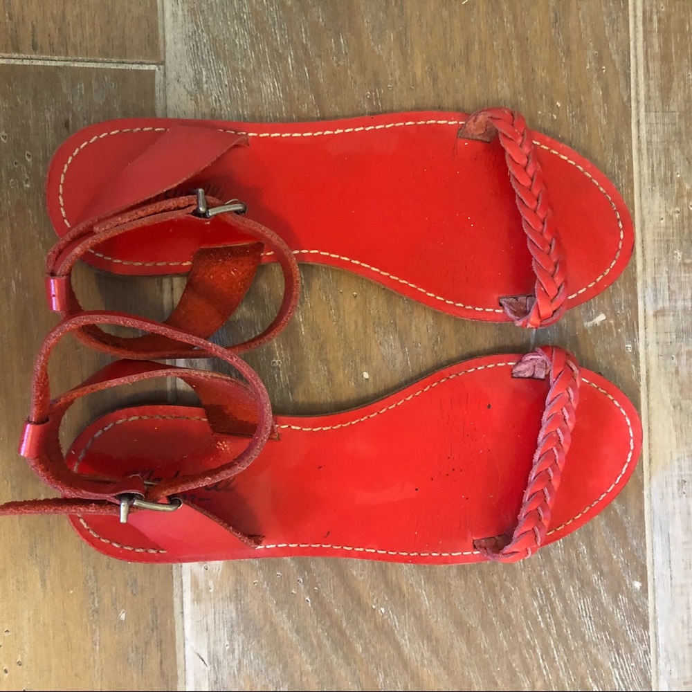 Madewell Red Leather Boardwalk Sandals